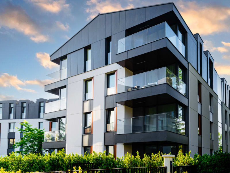 A modern apartment building in a residential complex