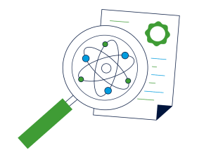 Icon depicting a magnifying glass and a document