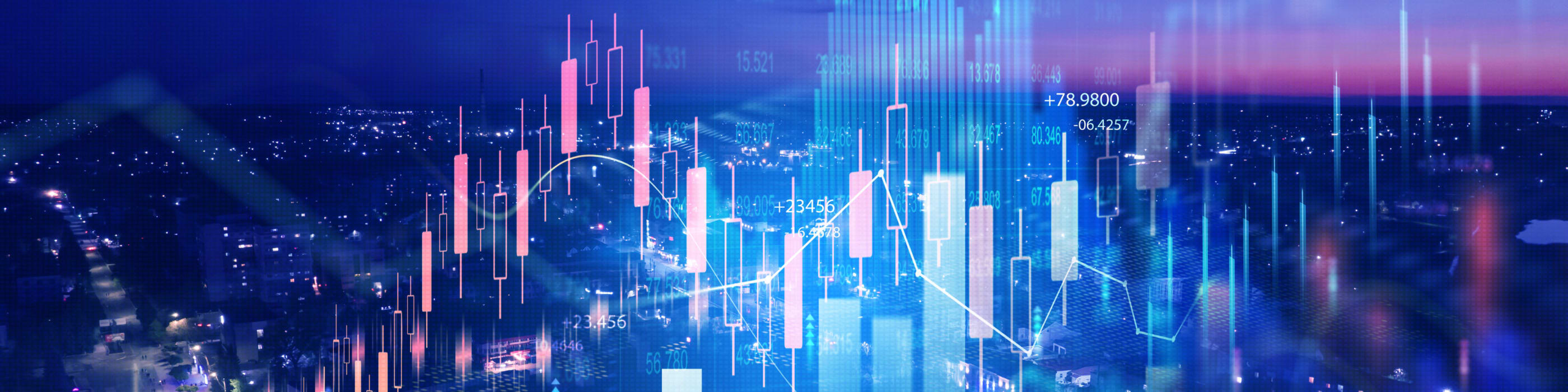 City landscape with stock graphs