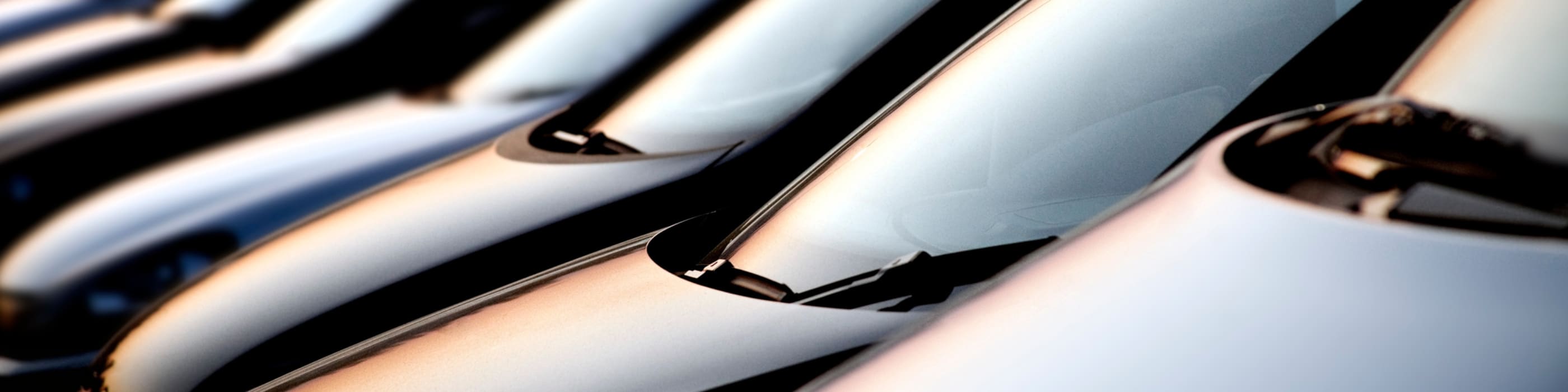 Hoods of the cars parked in the line