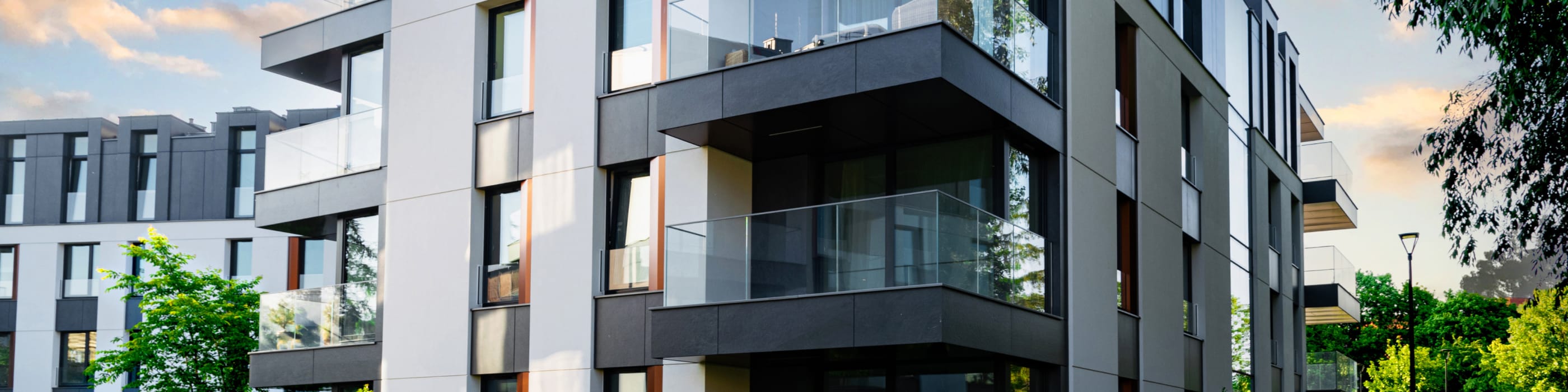 A modern apartment building in a residential complex
