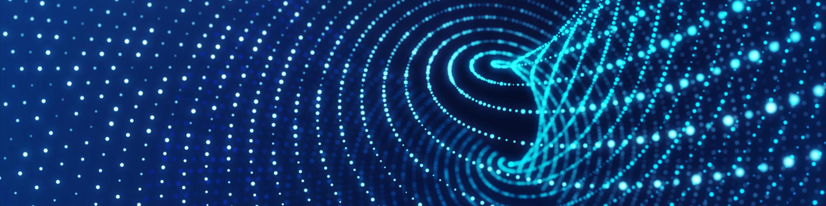 Abstract digital visualisation of a vortex formed by radial data points and flowing lines