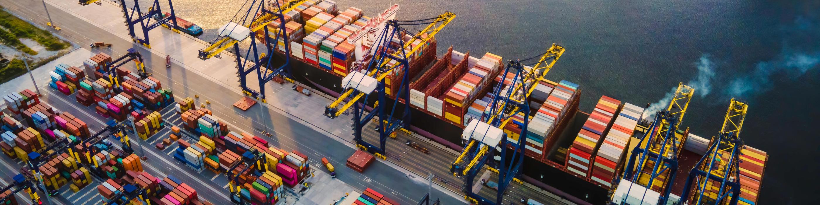 Harbor and container ship