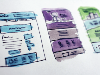 Watercolor drawing of mobile app wireframes
