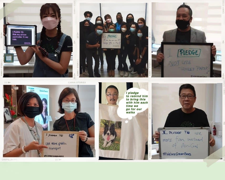 RSM Singapore's employees showing their Green pledges as a reminder to be more environmental conscious.