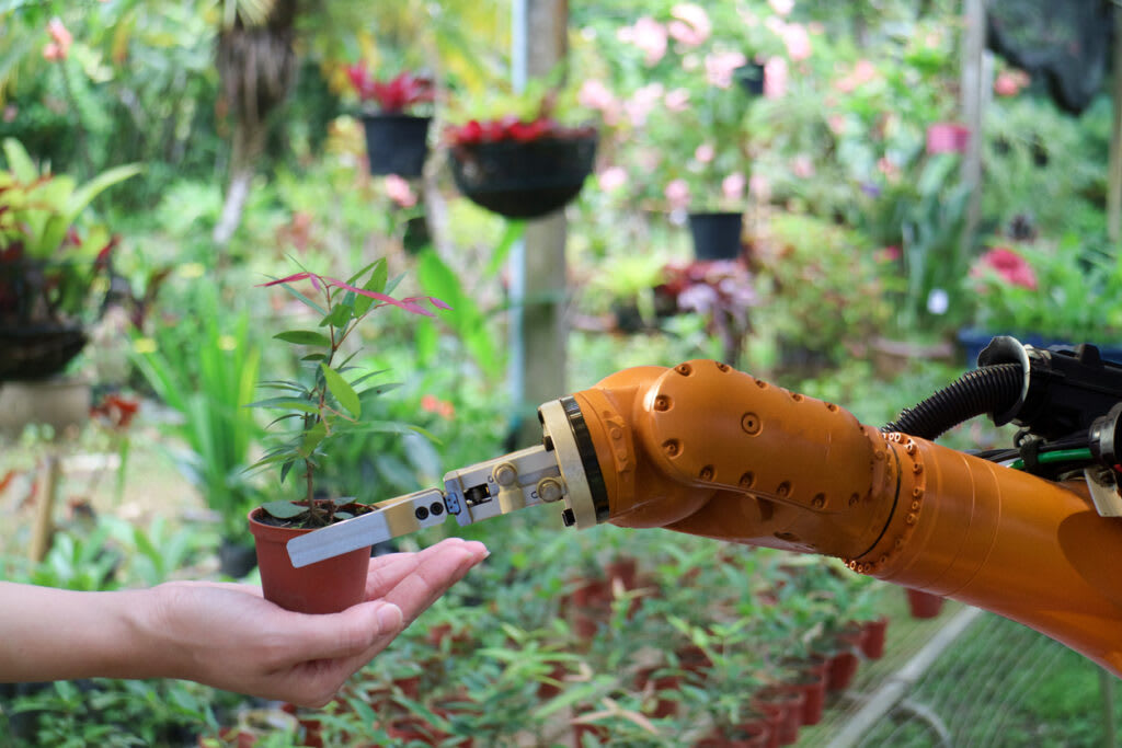Roboter mit Pflanztopf