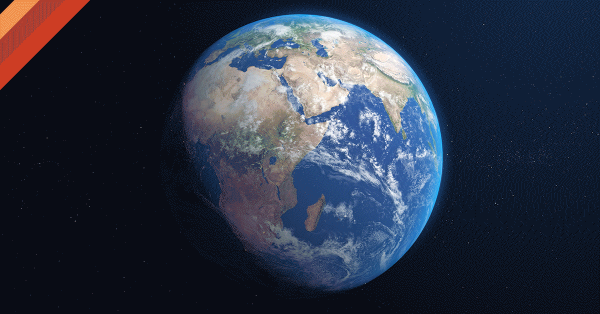 A gif of plane icons circulating the earth, showing flight paths over time