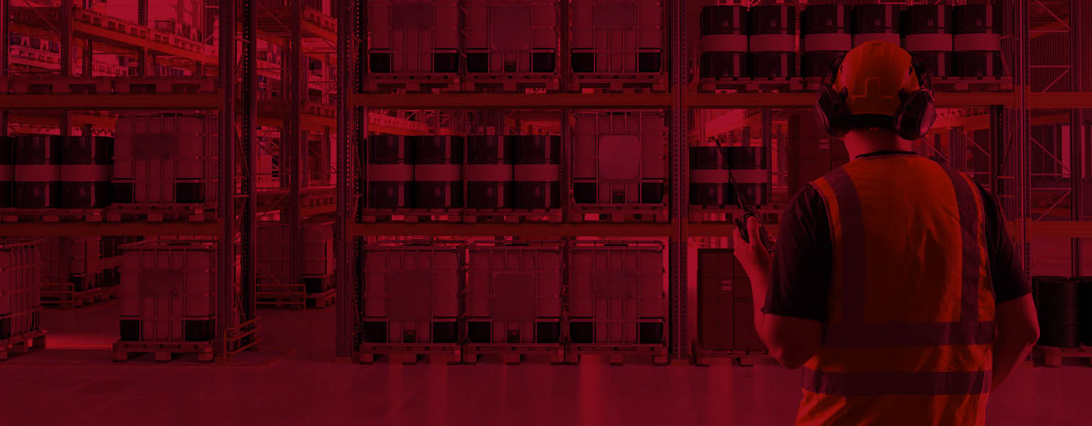A warehouse with chemicals on the shelving