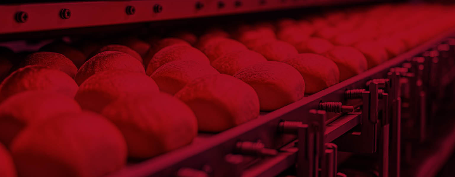 Baked bread on a production line