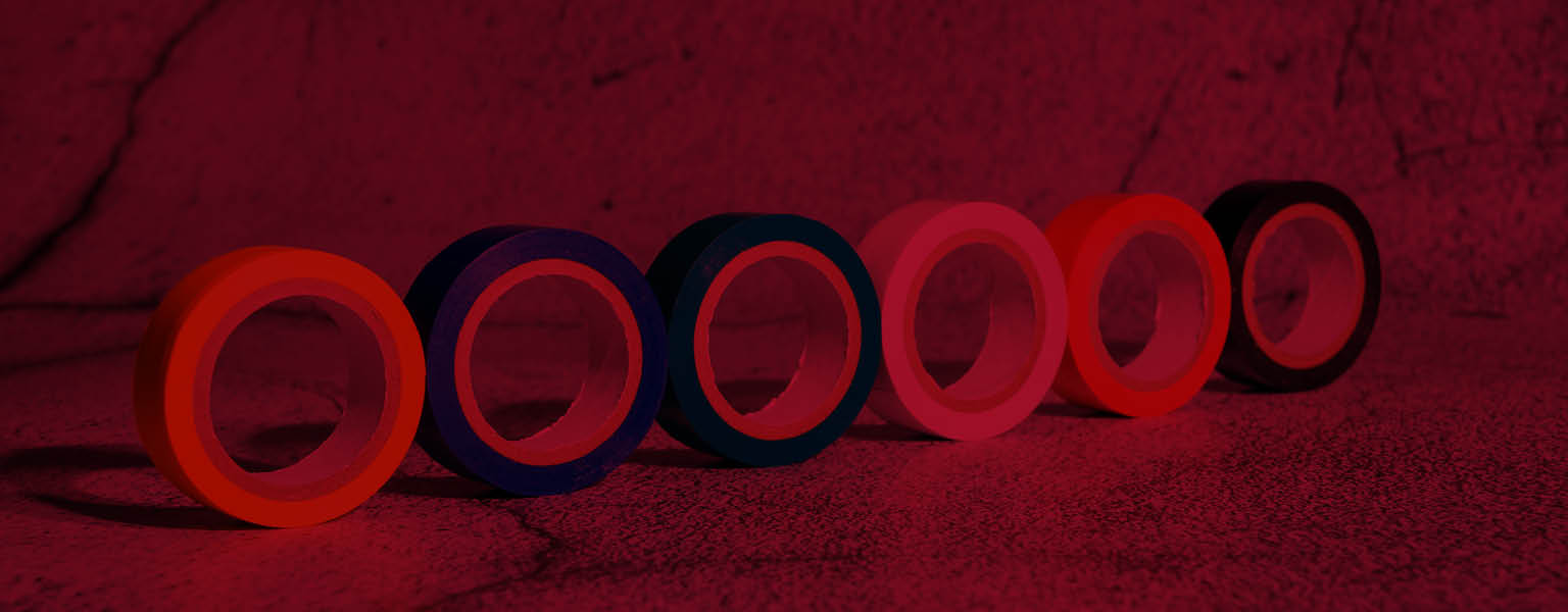A variety of different coloured electrical tapes