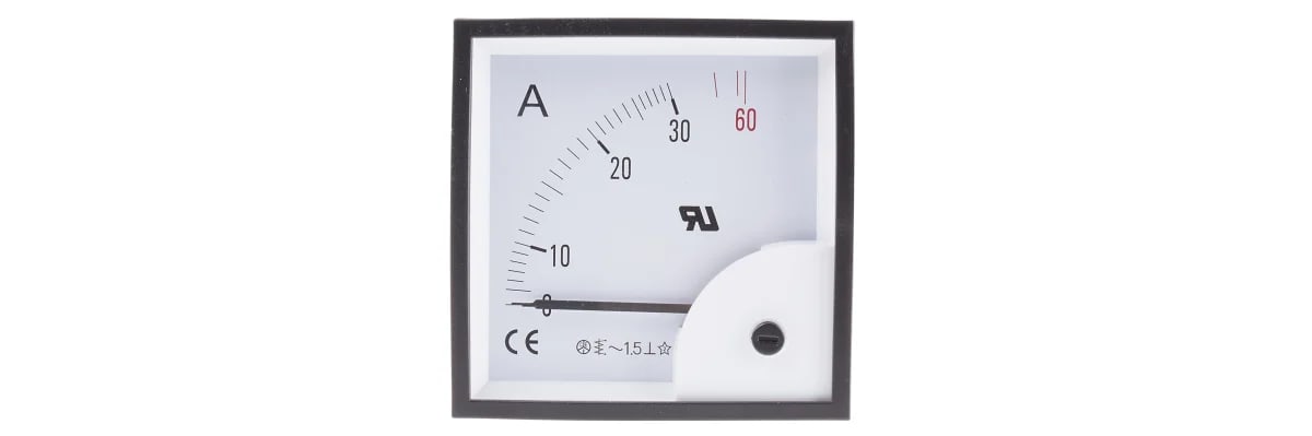 Amperometro analogico da pannello RS PRO, max 30A, c.a., foro L 92mm x H 92mm, ±1,5%