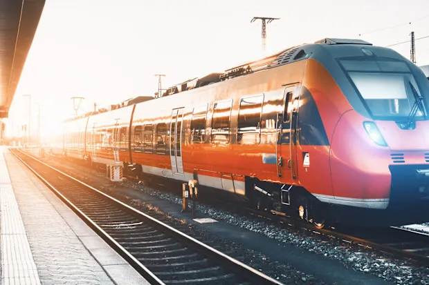 Red train in a station