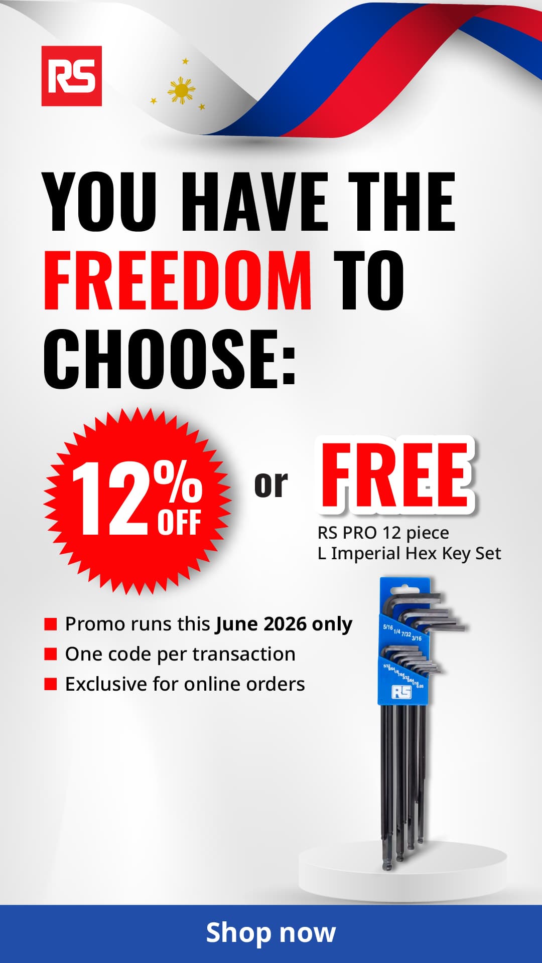 Pick Your Perk: 12% Savings or a 12-pc Hex Key Set
