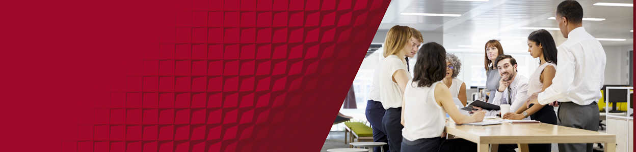 Colleagues discussing a Lean Six Sigma process improvement project in an office