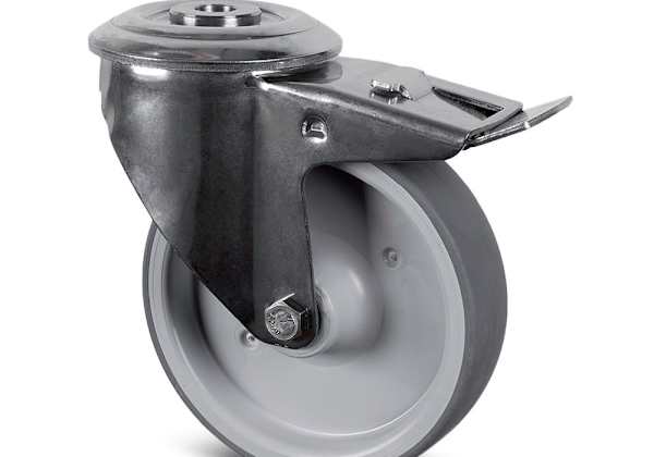 Roulette inox Tente 125mm avec frein pour chariots alimentaires