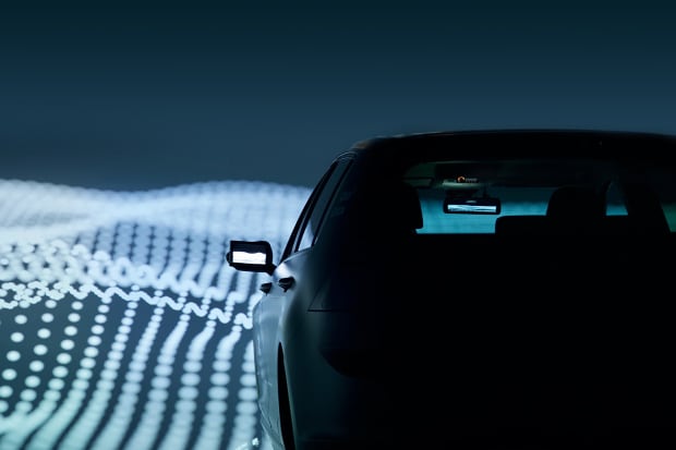 Car silhouette on futuristic background