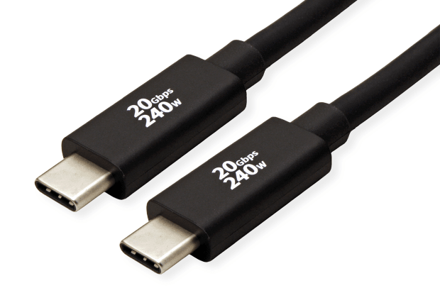 Câbles USB ROLINE jusqu'à USB4 Gen 3 avec des taux de transfert de données allant jusqu'à 40 Gbit/s et USB Power Delivery jusqu'à 240W.