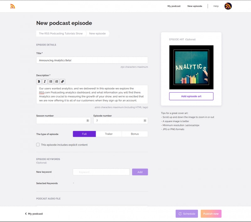 how to upload podcast episode art