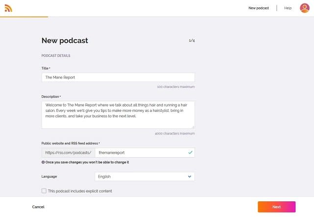 how to start a podcast - enter your podcast's details