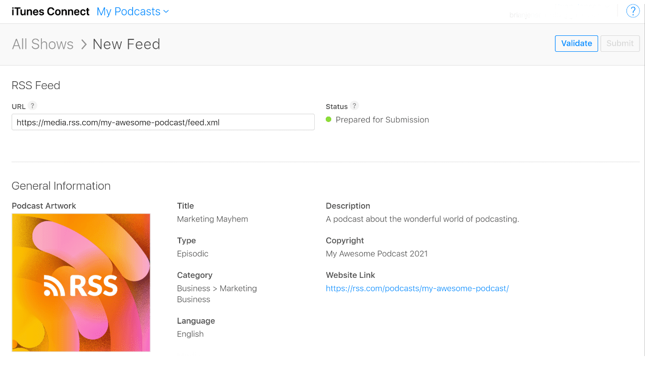 validate your podcast's details in itunes connect