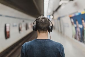 man wearing headphones l