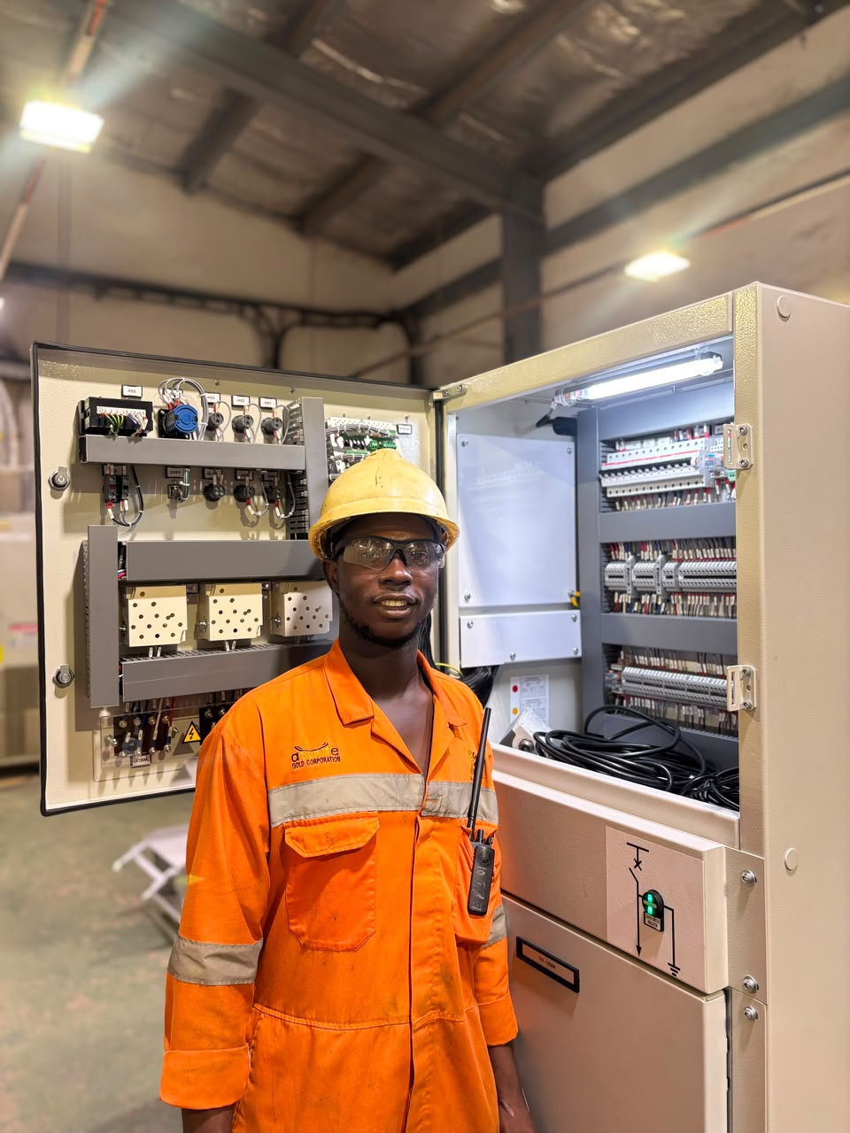 Electrical engineering assembly and precision installation work at industrial facility in Ghana