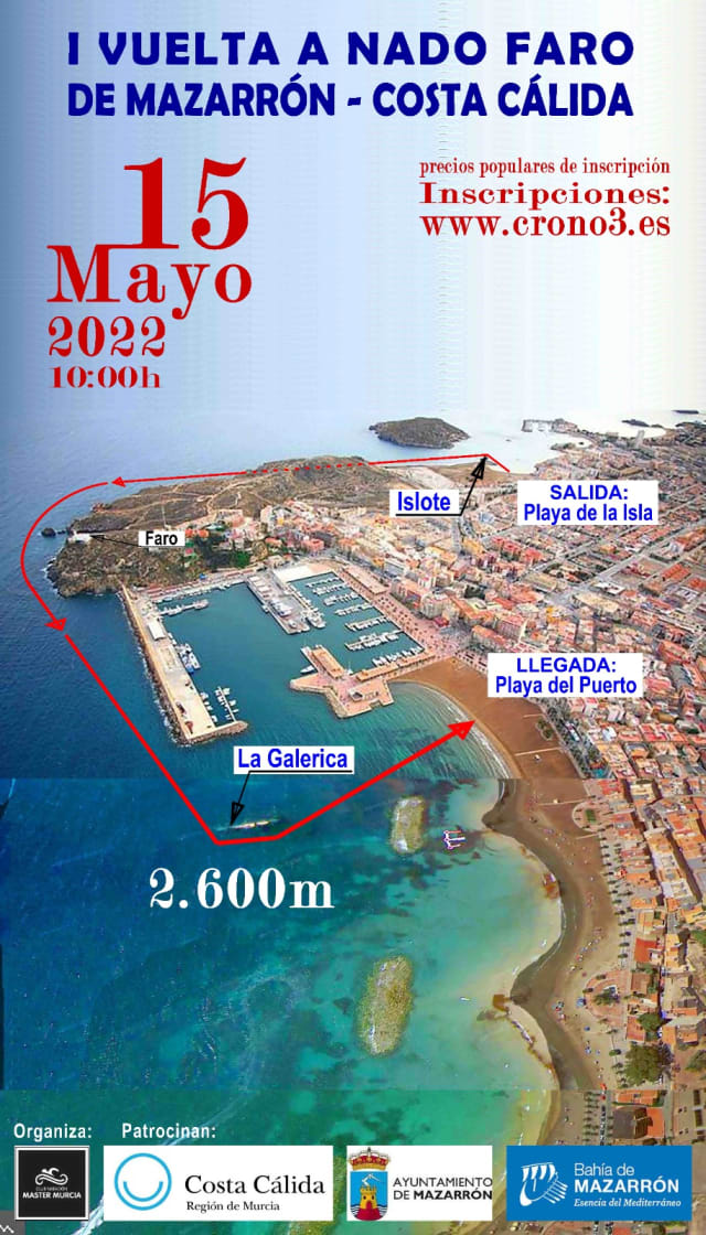 I Vuelta a Nado Faro de Mazarrón el 15-05-2022 en Puerto de Mazarrón Cartel de la I Vuelta a Nado Faro de Mazarrón