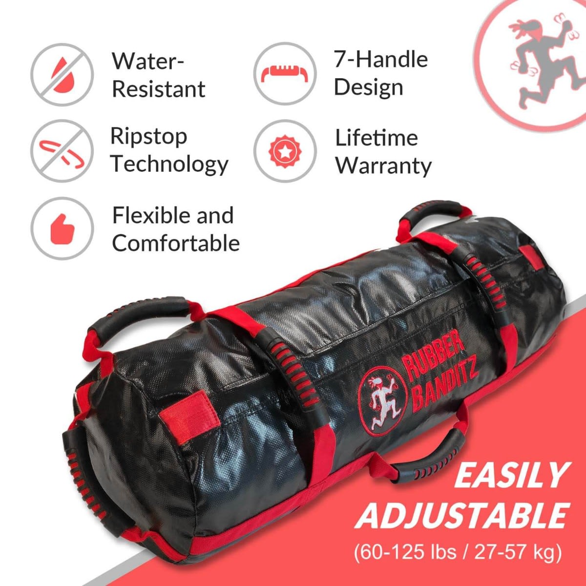 Rubberbanditz Fitness Sandbag for Workout Heavy Duty 50 lb Sand Bags Weights for Crossfit at Home Workouts Cross Training Military Conditioning
