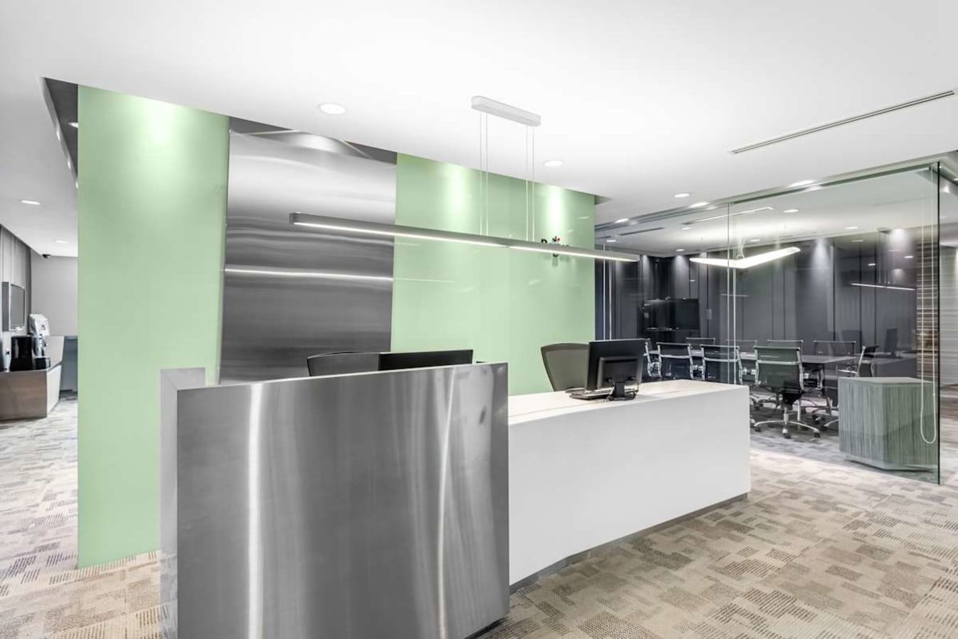 Modern coworking space in Tampines with sleek design, open layout, and vibrant accents.