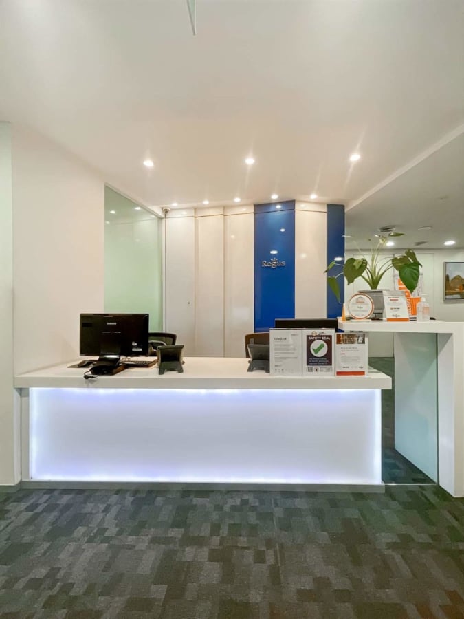 Modern reception area in a flexible coworking space on United Nations Avenue, Metro Manila.
