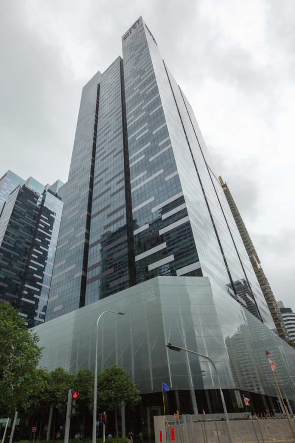 Modern coworking space in a sleek high-rise at Marina View, Singapore. Ideal for flexible work.