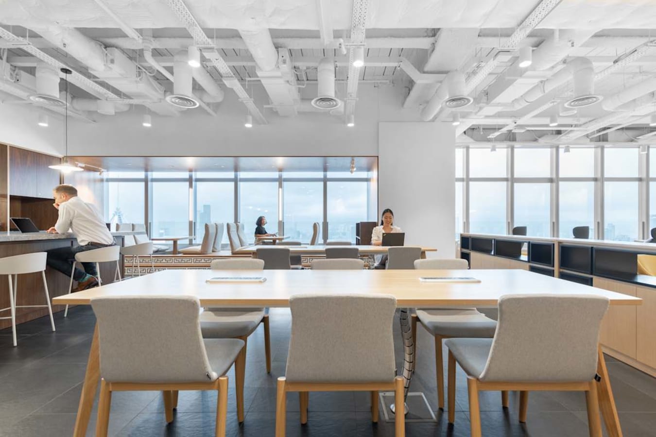 Modern coworking space on Hennessy Road with open seating and natural light.