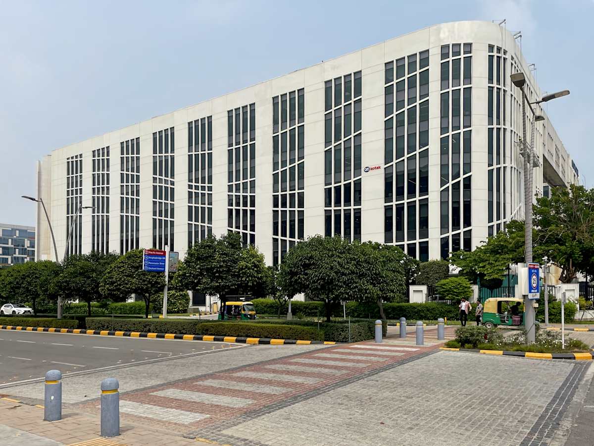 Modern coworking space in Delhi with ample natural light and a sleek exterior design.