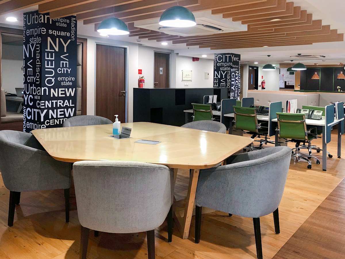 Modern coworking space in Chandigarh's Sector 17A with stylish seating and collaborative areas.
