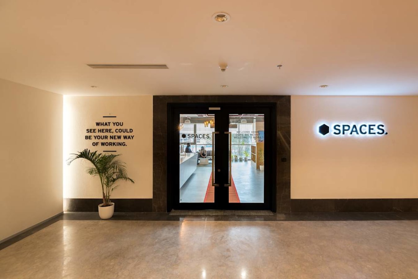Welcome to a modern coworking space with sleek design and inspiring ambiance for creativity.