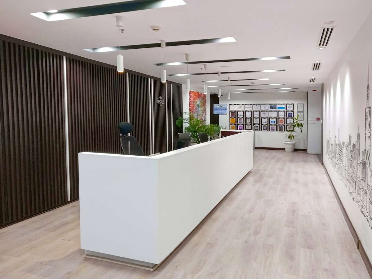 Sleek coworking space in Gurugram with modern design and welcoming ambiance.