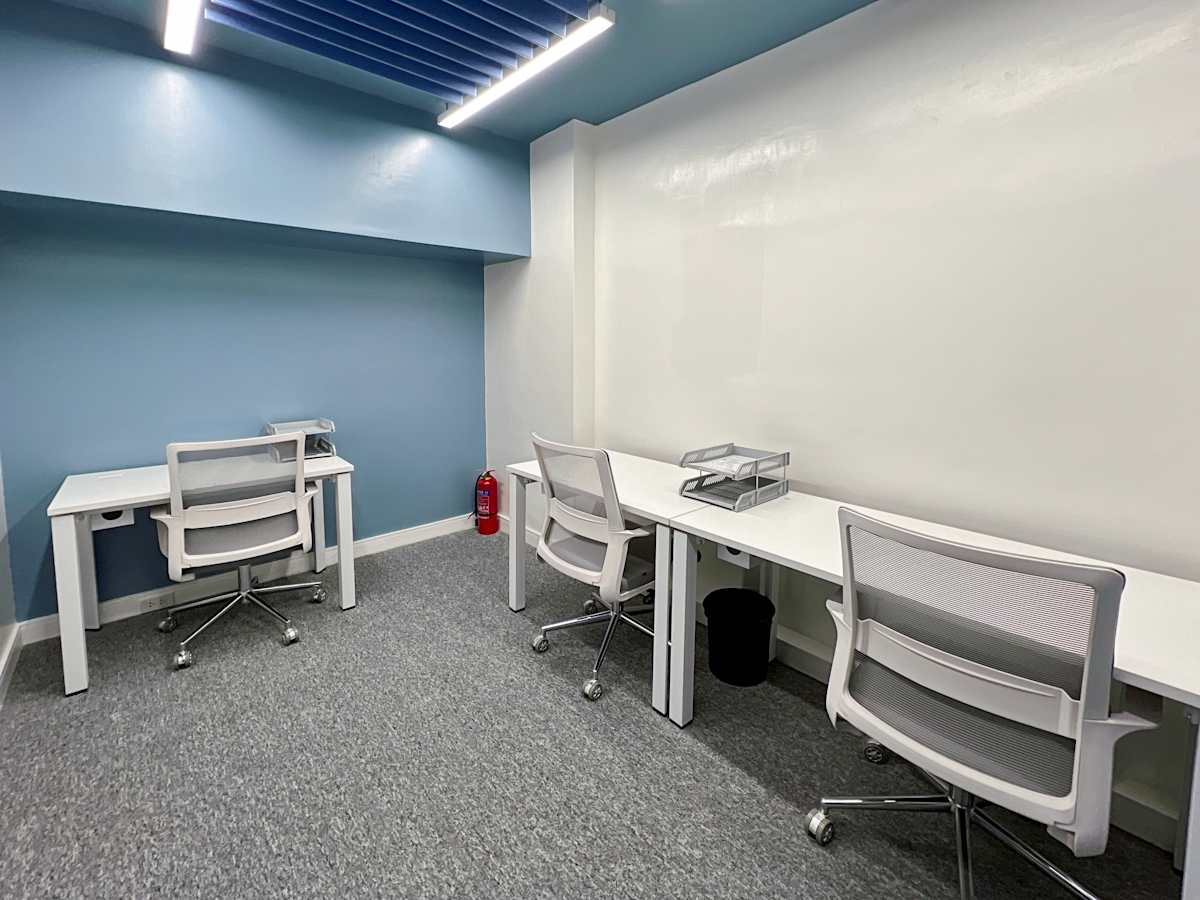 Modern coworking area with ergonomic chairs, spacious desks, and ample lighting. Ideal for productivity.