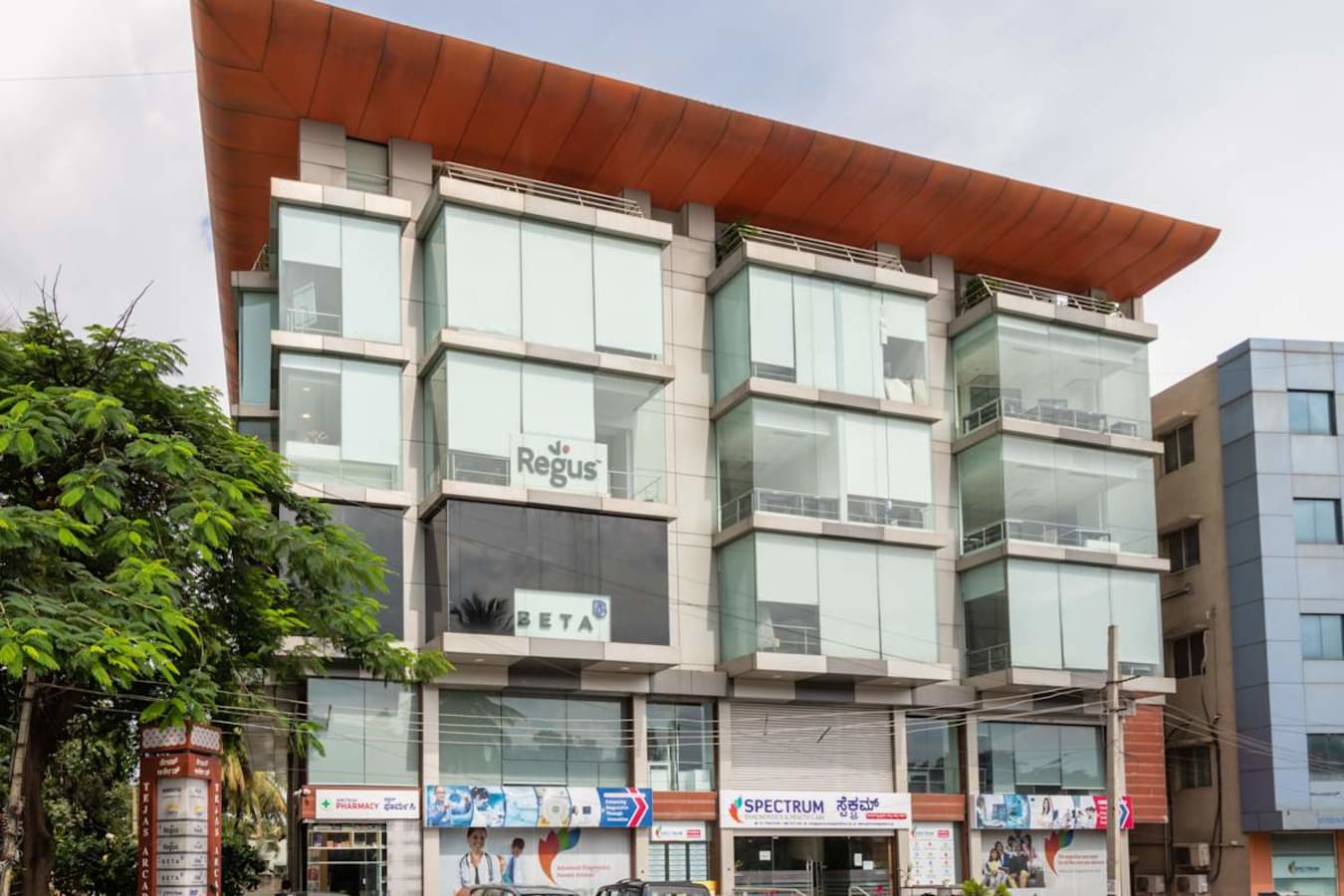 Modern coworking space on Doctor Rajkumar Road, featuring sleek architecture and ample natural light.