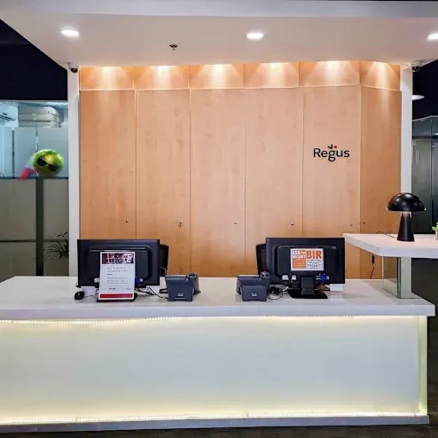 Modern reception at Regus coworking space, Mabalacat. Ideal for flexible work solutions.
