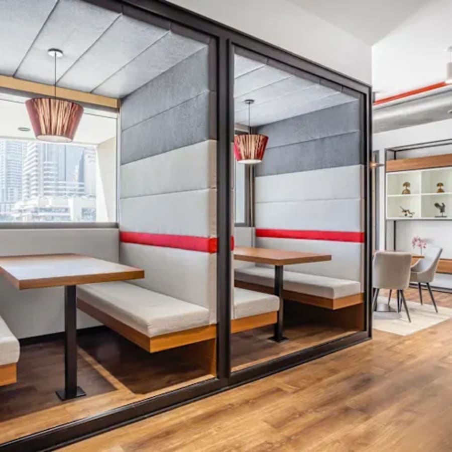 Modern coworking space in Jalandhar with private seating and contemporary decor.