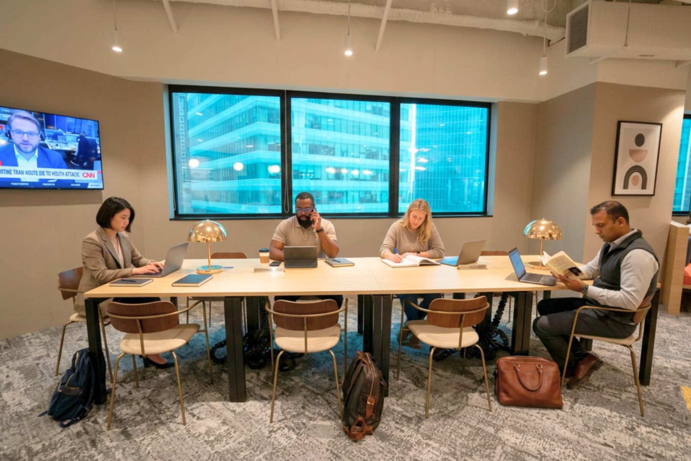 Bright coworking space in Raffles Place with modern design and city views. Perfect for collaboration.