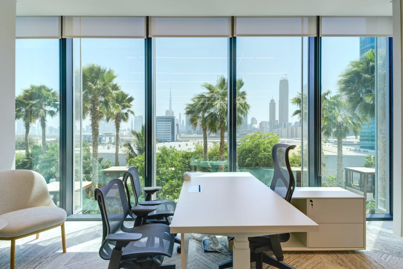 Bright workspace in Za’abeel 1 with stunning city views and modern furnishings.