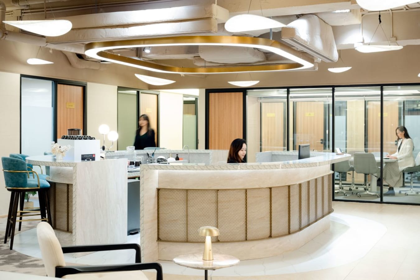 Elegant coworking space with modern design and meeting rooms in Central Hong Kong.