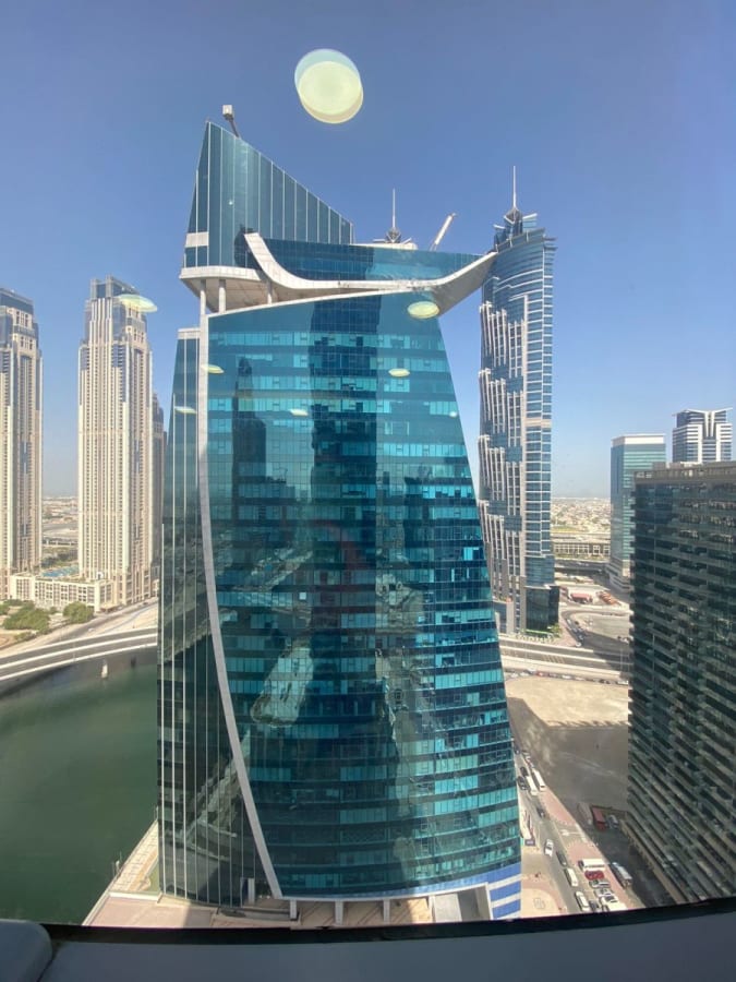 Stunning canal view from this Marasi Drive coworking space in Dubai.