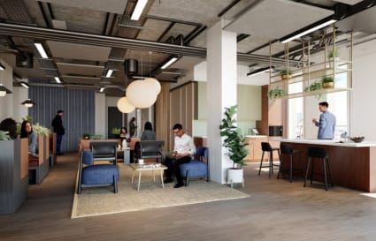 90 Person Private Office in London with 3 Meeting Rooms, 4 Phone Booths, & Kitchen