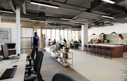 90 Person Private Office in London with 3 Meeting Rooms, 4 Phone Booths, & Kitchen