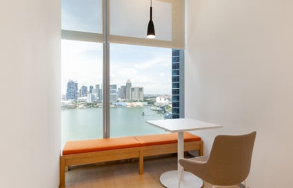 Bright workspace with stunning Marina views, modern seating, and ample natural light.