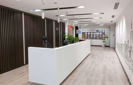 Sleek coworking space in Gurugram with modern design and welcoming ambiance.