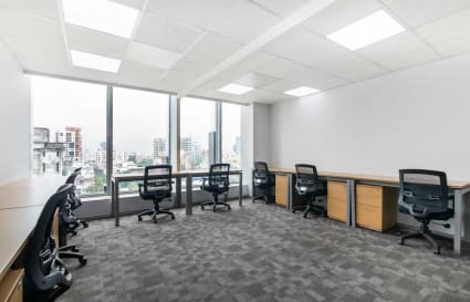Bright coworking space with city views, ergonomic chairs, and spacious desks on Camac Street.