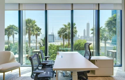 Bright workspace in Za’abeel 1 with stunning city views and modern furnishings.